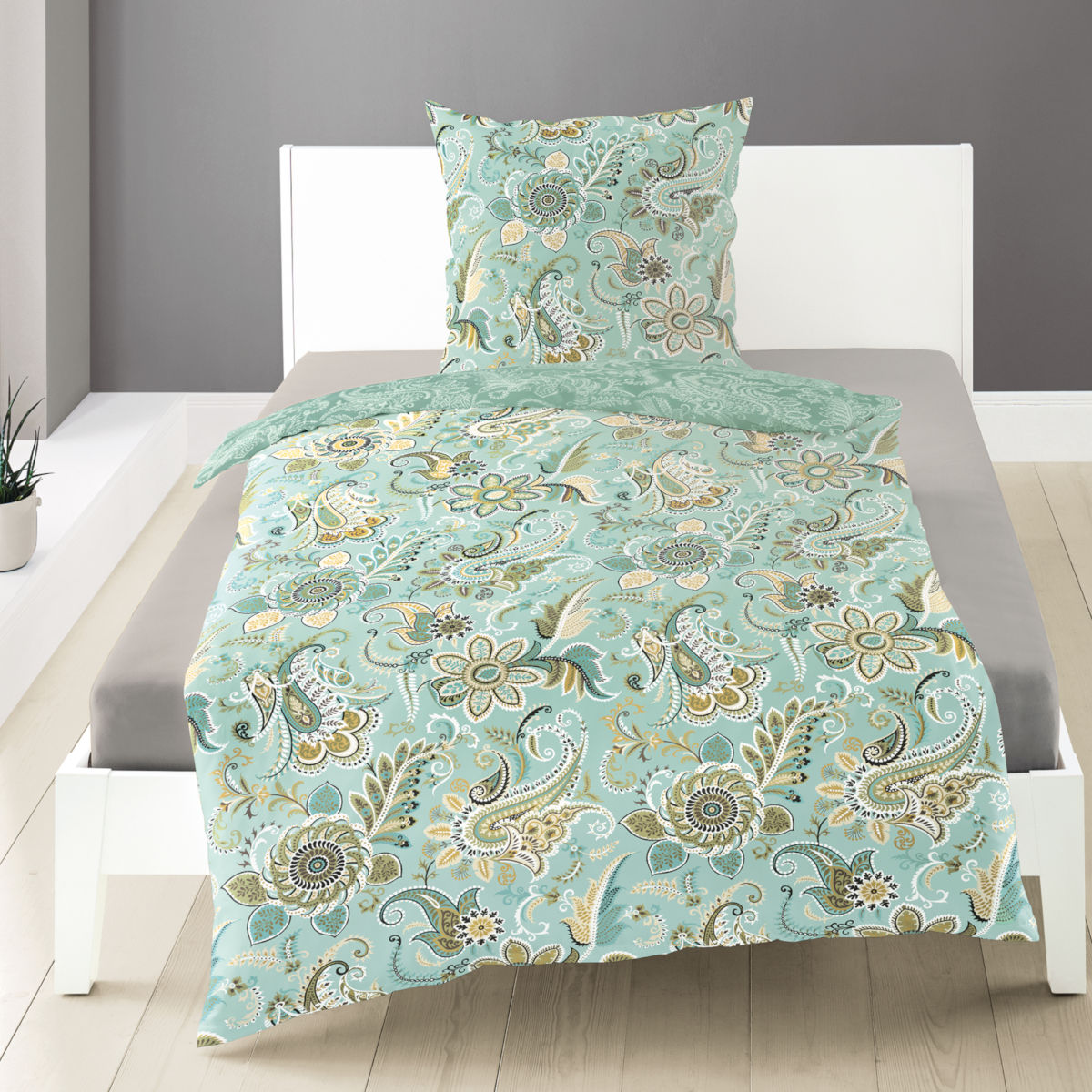 Bierbaum Bettwäsche 4630 Fein-Biber – 100% Baumwolle, Apfel Grün, 135x200 Cm + 80x80 Cm