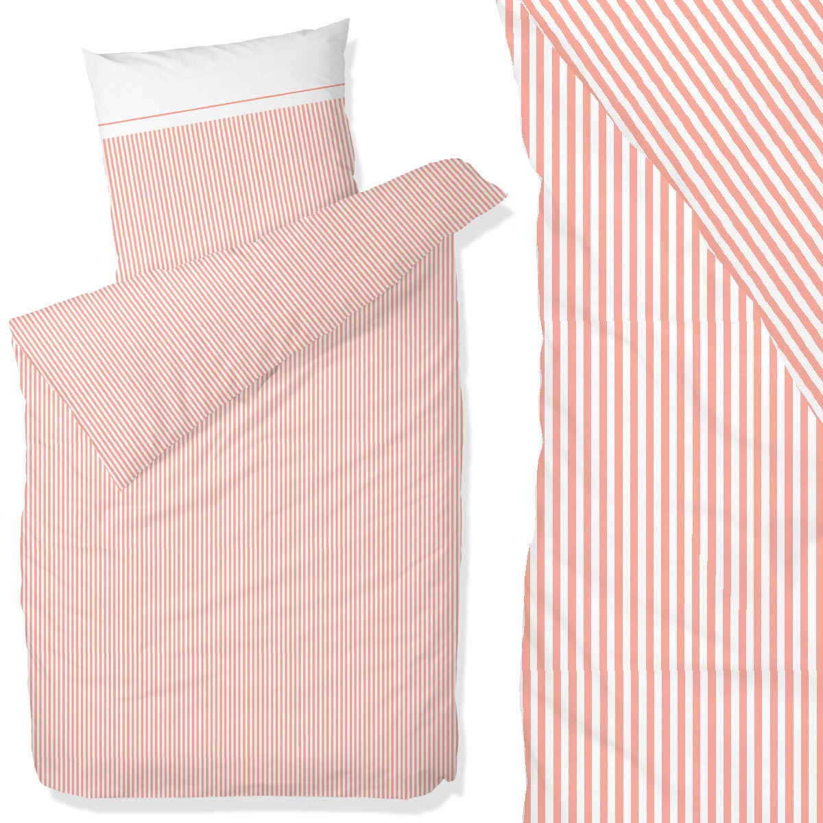 Hahn Satin Bettwäsche 200x200 cm 8243004-020 rosa weiß gestreift