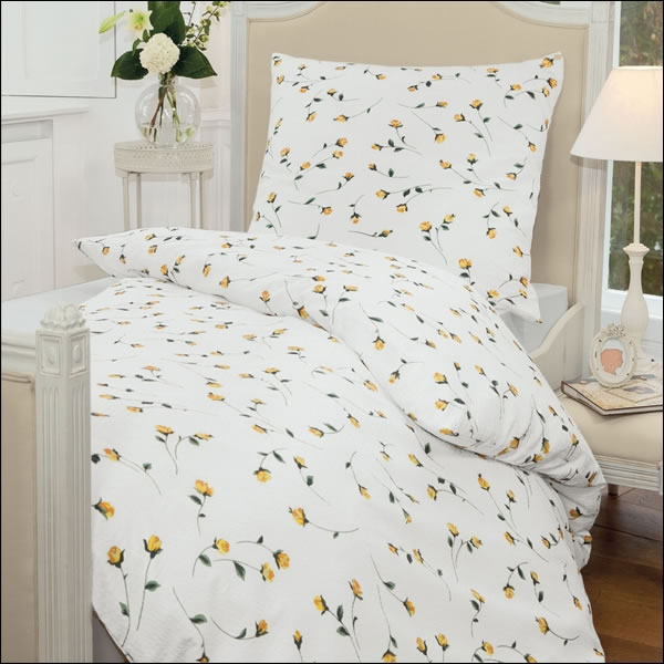 Janine Mako Soft Seersucker Bettwäsche Tango 2174-03 gelb Rosenknospe Blumen