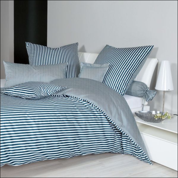 Janine Mako Satin Bettwäsche Programm modernclassic 3912-72 atlantik blau weiß