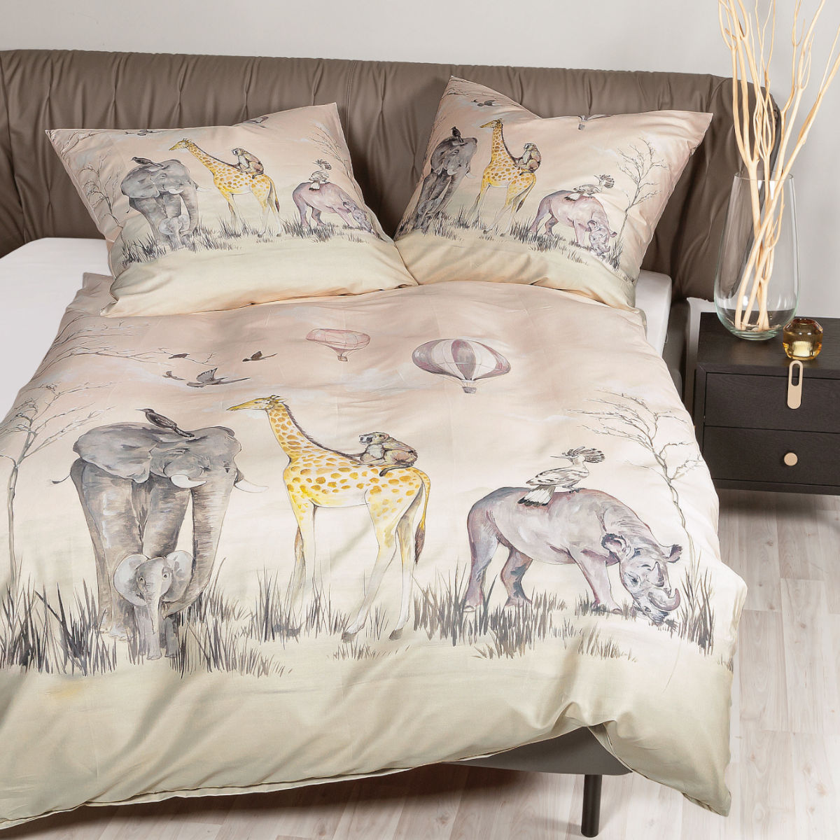 Janine Mako Satin Bettwäsche modern art S 42097-07 sand Tiere Safari Wüste