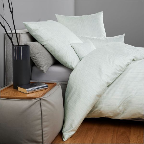 Janine Mako Satin Bettwäsche Milano 45109-06 salbeigrün grün Streifen Linien