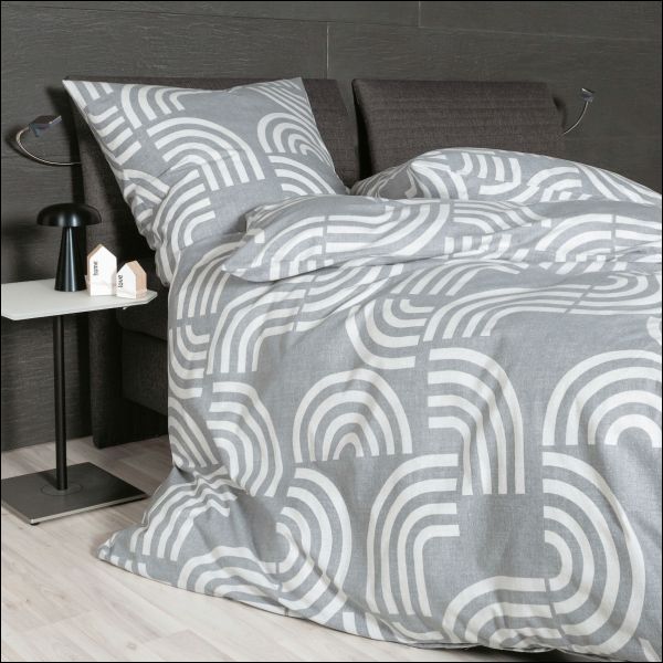 Janine Feinbiber Bettwäsche Davos 65157-08 platin grau geometrisch Streifen