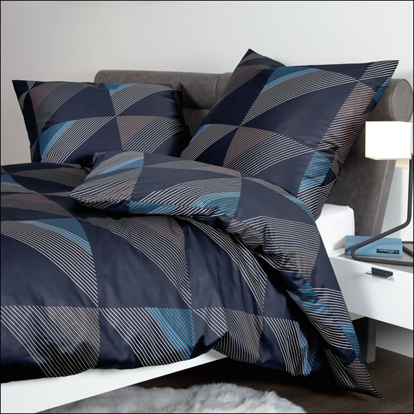 Janine Mako Satin Bettwäsche J.D. 87065-02 nachtschattenblau geometrisch modern