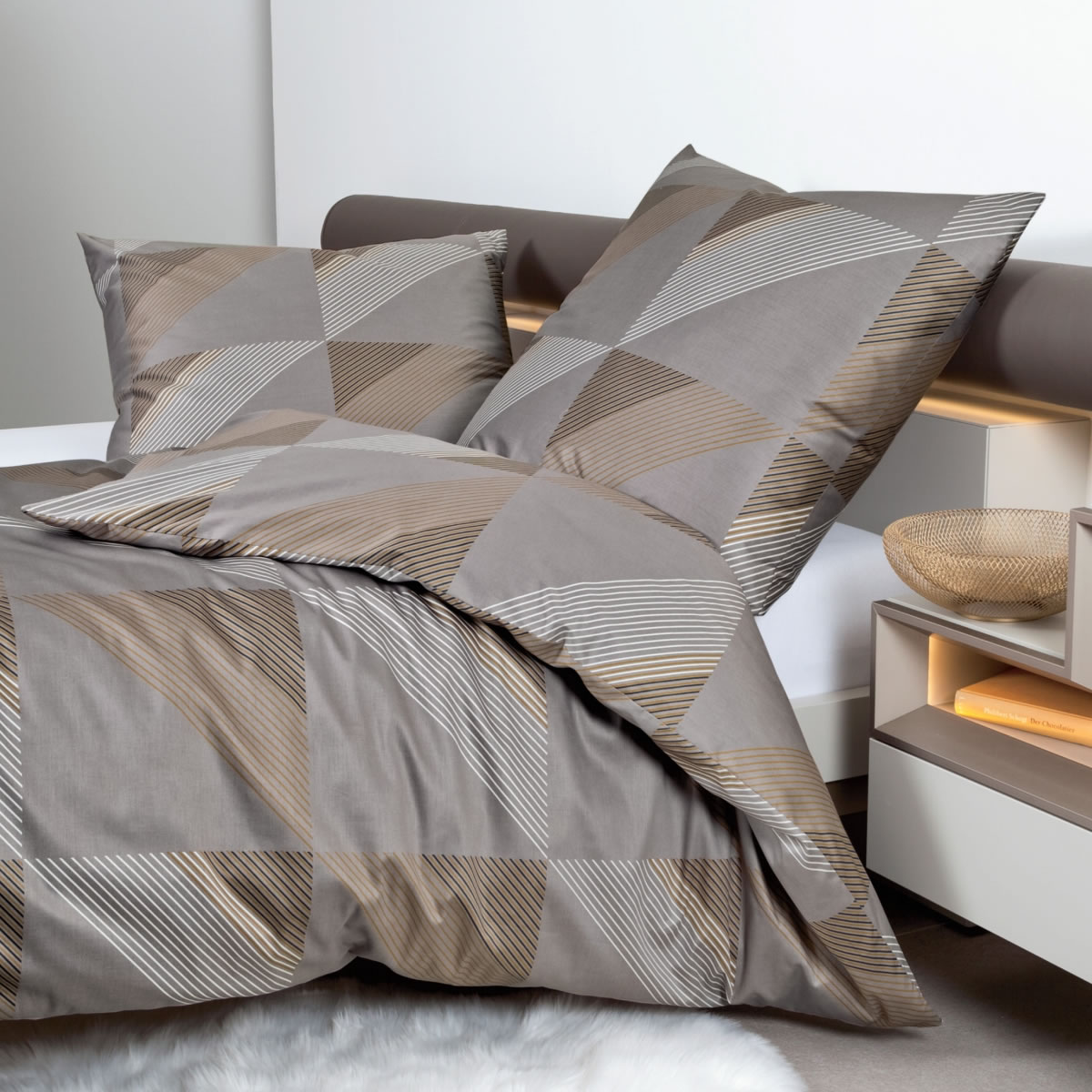 Janine Mako Satin Bettwäsche J.D. 87065-07 taupe geometrisch modern