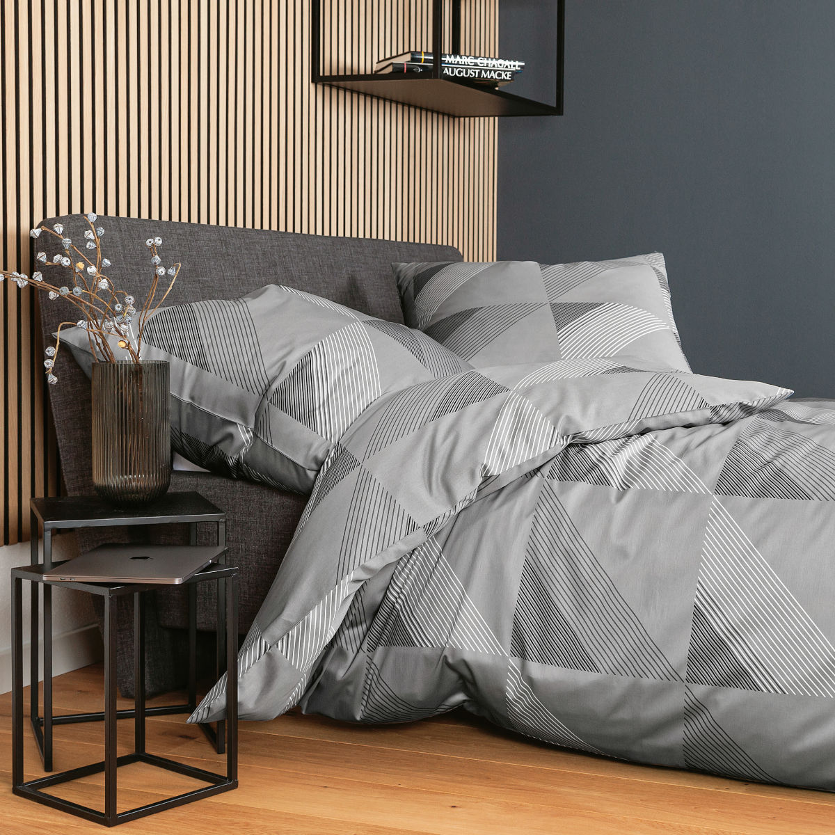 Janine Mako Satin Bettwäsche J.D. 87065-08 grau geometrisch modern