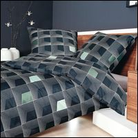 Janine Mako Satin Bettwäsche J.D. 87076-02 dunkelgrau 3D Optik geometrisch Karo