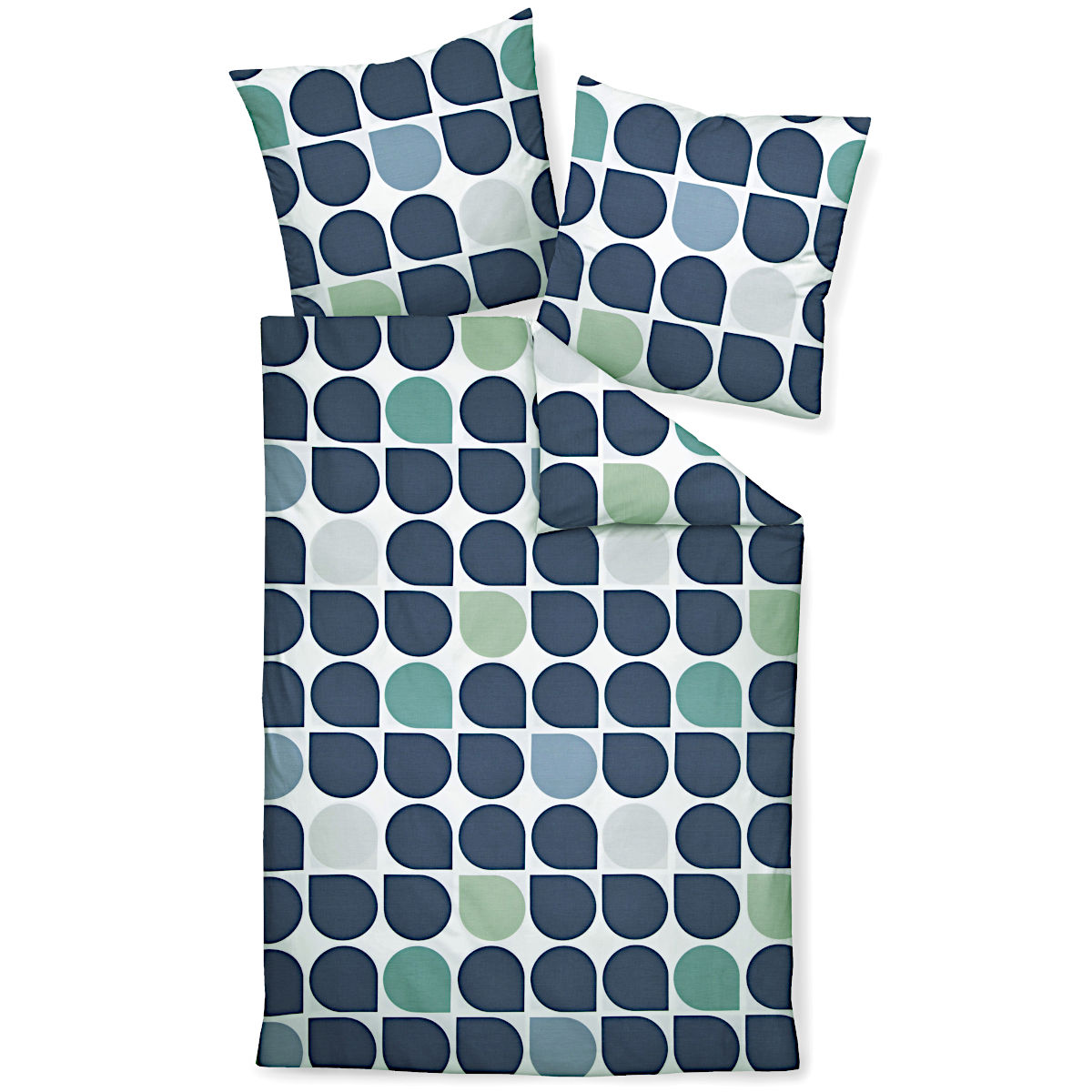 Janine Mako Satin Bettwäsche J.D. 87093-02 denimblau-rauchgrün 