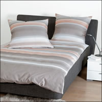 Janine Mako Satin Bettwäsche moments 98079-07 taupe koralle Streifen modern