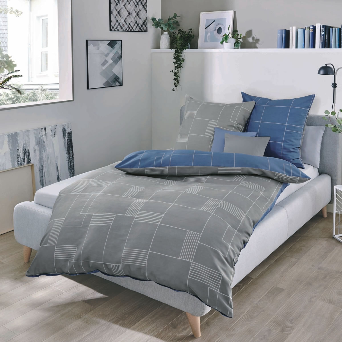 Kaeppel Mako Satin Bettwäsche 200x200 cm Uptown 08841 blau grau Wendebettwäsche