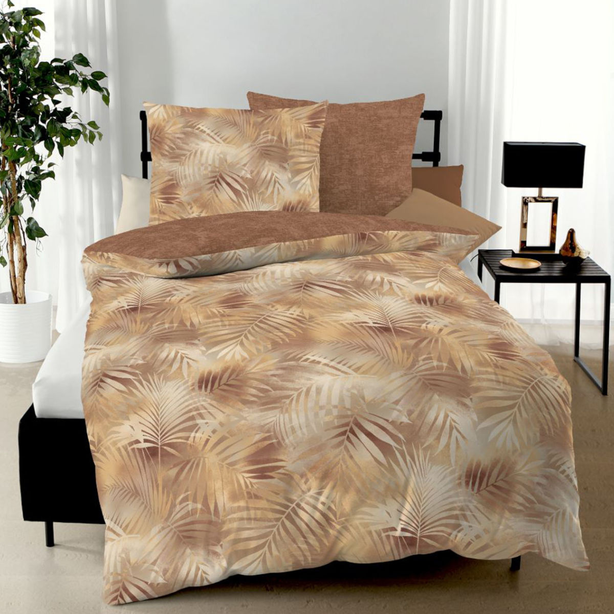 Kaeppel Feinbiber Biber Bettwäsche Natural Shades in 155x220 cm 22547 braun Farn