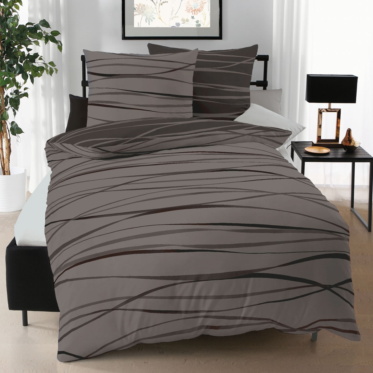 Kaeppel Mako Satin Wende-Bettwäsche Motion 5846 braun gestreift