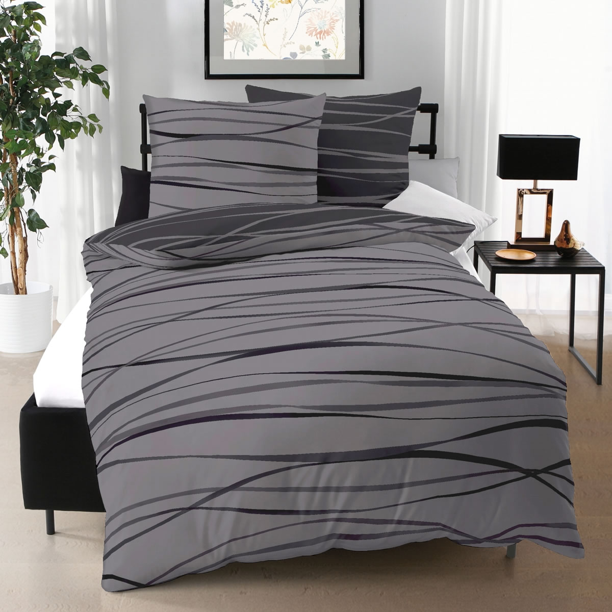 Kaeppel Biber Bettwäsche Design Motion zinn 58479 Wendebettwäsche