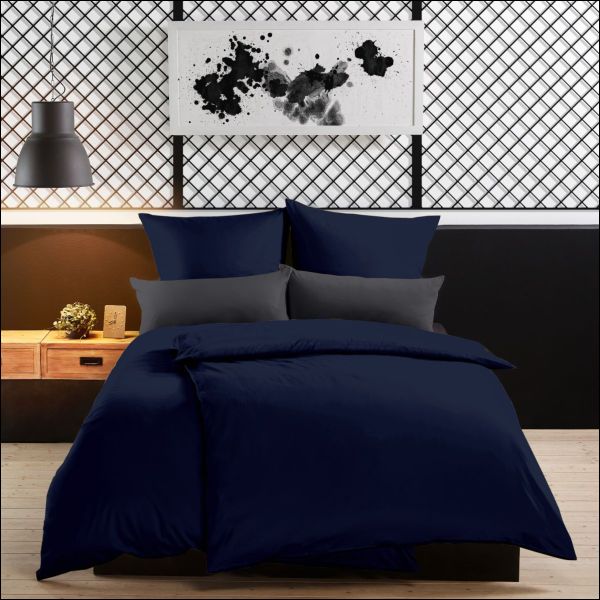 Lorena Uni Mako Satin Bettwäsche Kissenbezug Spannbettlaken 7190-17 midnightblue