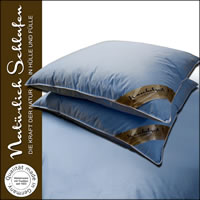 Kissen Set mit 100% Federn in 80x80 cm - 2x Federkissen blau mit Biese
