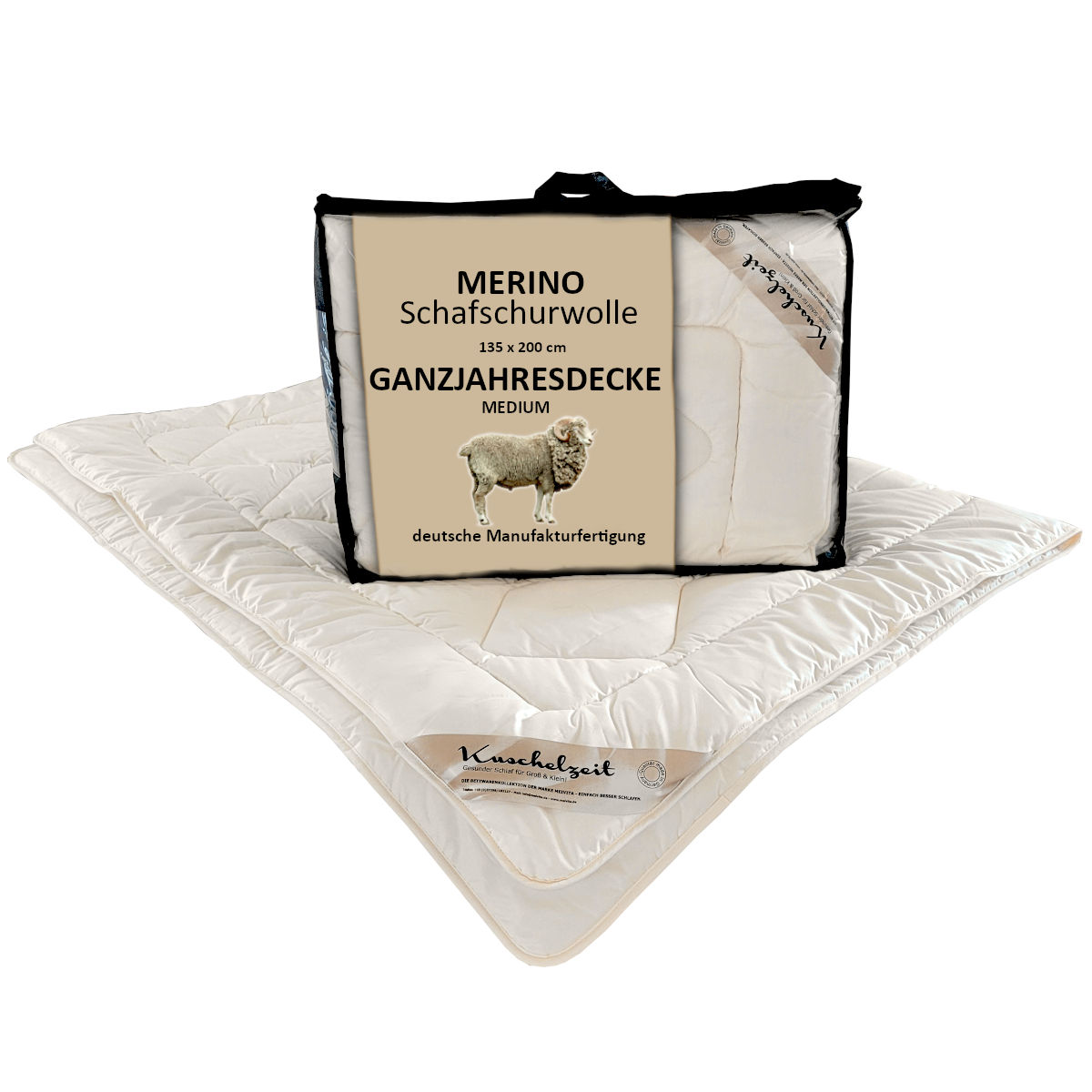 Merino Schaf-Schurwoll-Decke Ganzjahresdecke Bettdecke Steppbett Schurwolle