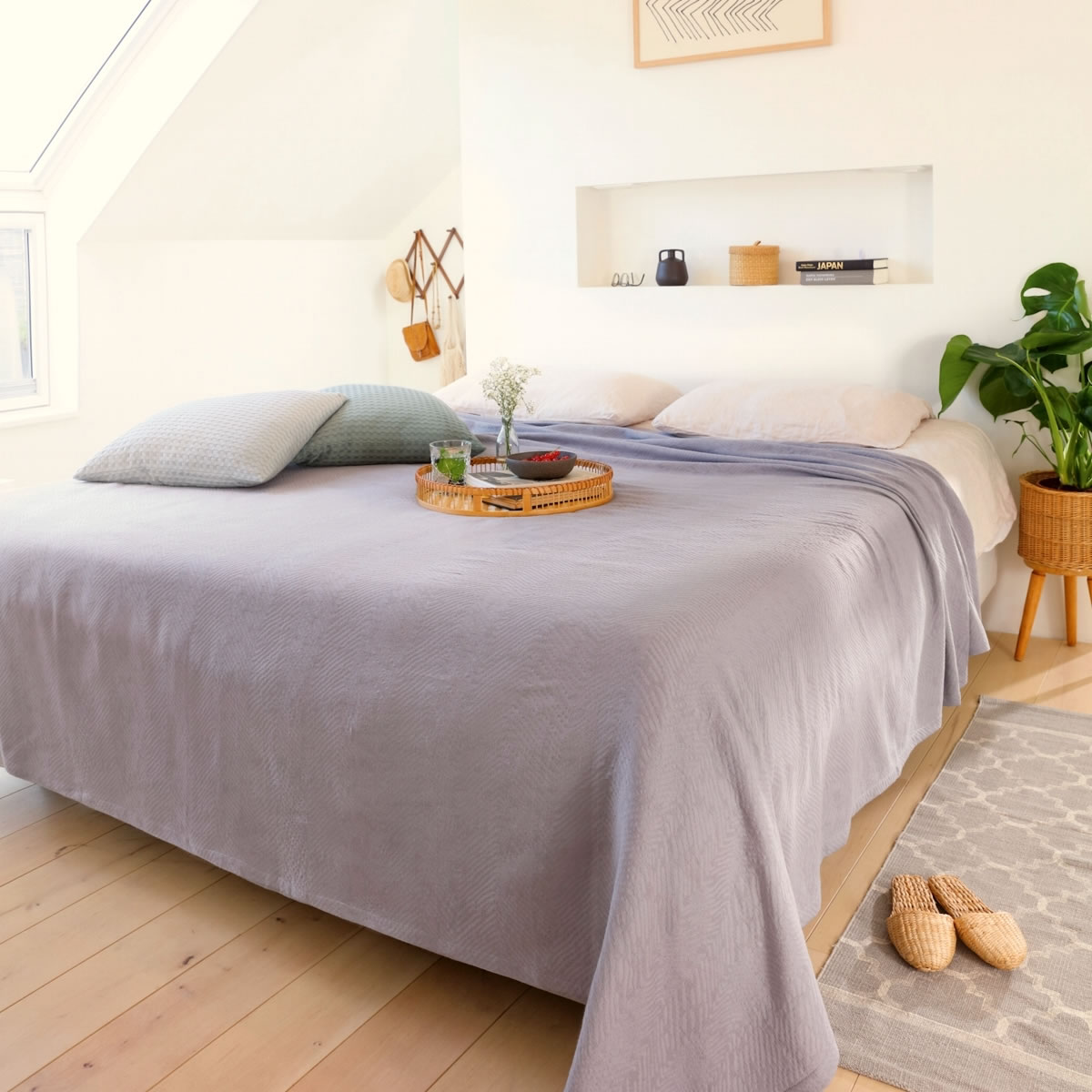 Biederlack Überwurf 220x240 Cm – Baumwoll-Mischgewebe, Mit Velours-Einfassung, Camel, Made In Germany