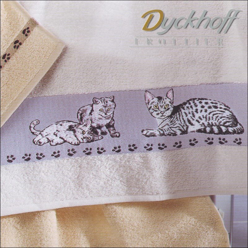 Dyckhoff *Katze* Handtuch  *weiß* 50 x 100 cm gewebte Borde *NEU* 
