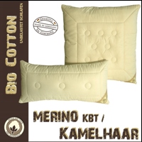 Merino Schurwoll Kissen aus kbT mit kbA Baumwoll - Bezug und Kamelhaar