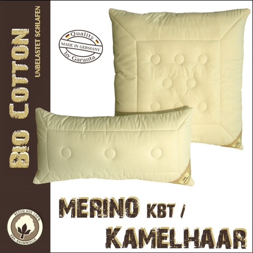 Merino Schurwoll Kissen aus kbT mit kbA Baumwoll - Bezug und Kamelhaar